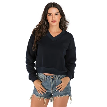 

Women's classic fit lightweight long sleeve V-neck Sweatshirt Plush sweater solid T-shirt series loose oversized Pullover