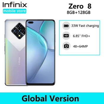 Перейти на Алиэкспресс и купить Новая глобальная версия Infinix ноль 8 8GB 128GB смартфон 6,85 ''90 Гц Full Экран 64-мегапиксельная четырехъядерная камера 4500 мА/ч, Батарея 33 Вт Зарядное ус...