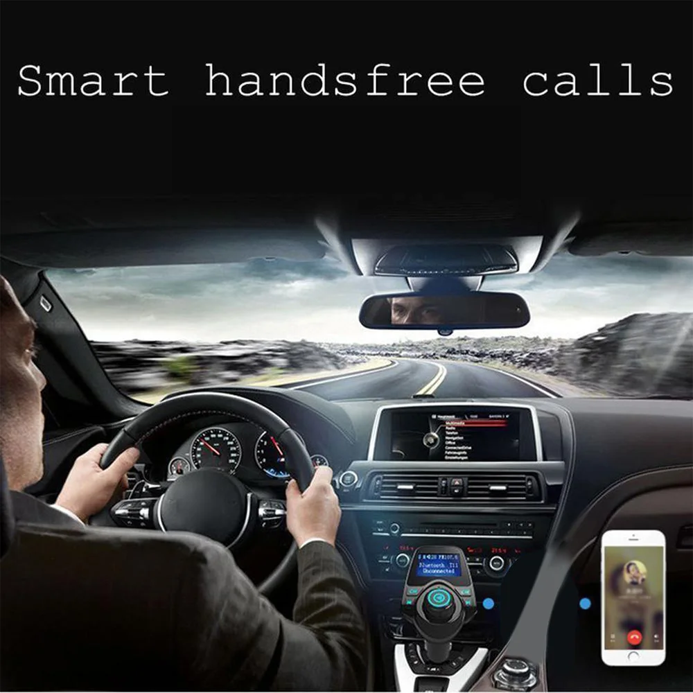 3 в 1 Автомобильный Bluetooth V3.0+ EDR Hands-free 1,44 ''ЖК-экран двойной usb-микрофон MP3 TF fm-передатчик 5 в 2.1A телефон usb зарядка 32G