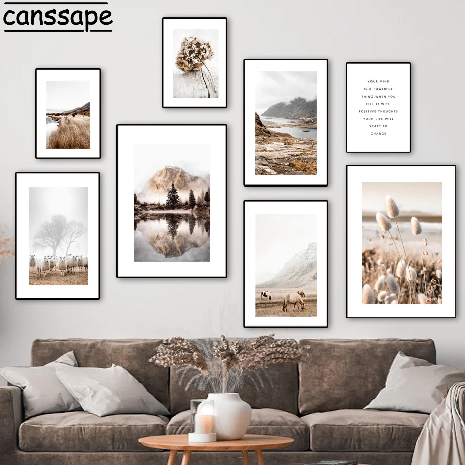 

Landscape Art Painting Sheep Posters Reed Wall Prints Lake Canvas Poster Beach Print Mountain Wall Picture For Living Room Decor