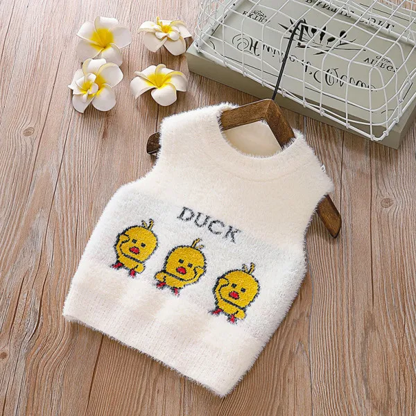 1-4Y Baby Boys Girls Sweaters Waistcoat Cute Duck Toddler Kids Sweater Soft Warm Sleeveless Vest Autumn Winter Sweaters For Girl