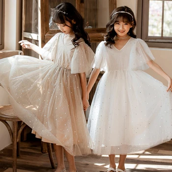 

Brand Quality Elegant V Neck Summer Dress For 7 8 9 10 11 12 Years Kids Girl Star Carnival Costumes Maiden Party Wear
