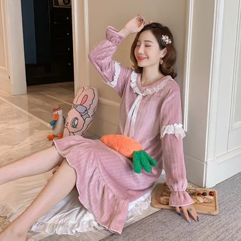 

2020 Coral Velvet Nightdress Girls Winter Warm Ruffles Sleepdress Autumn Lovely Flange Nightgown Female Flannel Sleepwear W1702