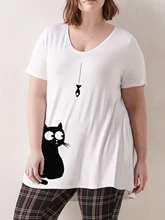 

Plus Size Women T-shirt With Cute Cat O-neck Short Sleeve Tops for FEMMES Large Tunics Blouses Mujeres Talla 220104005