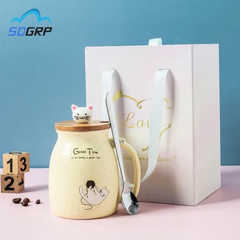 

Creative Color Cat Heat-Resistant Mug Cartoon With Lid Cup Kitten Coffee Milk Ceramic Mugs Children Cup Office Drinkware Gift