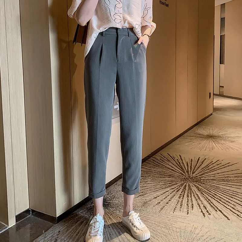 2020 Spring High Waist Korean Pant Elegant Work Trousers Women Harem Pant Work Business Trousers Casual Female Pants Mujer
