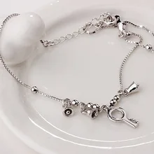 Корейский стиль ключ маленький колокольчик ножной браслет S925 прекрасный серебряный ножной браслет аксессуары летний день подарок на день рождения