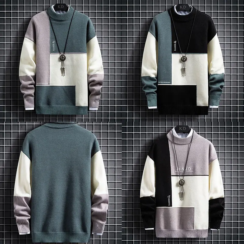 1 шт. новый зимний мужской свитер кашемировый теплый лоскутный приталенный с