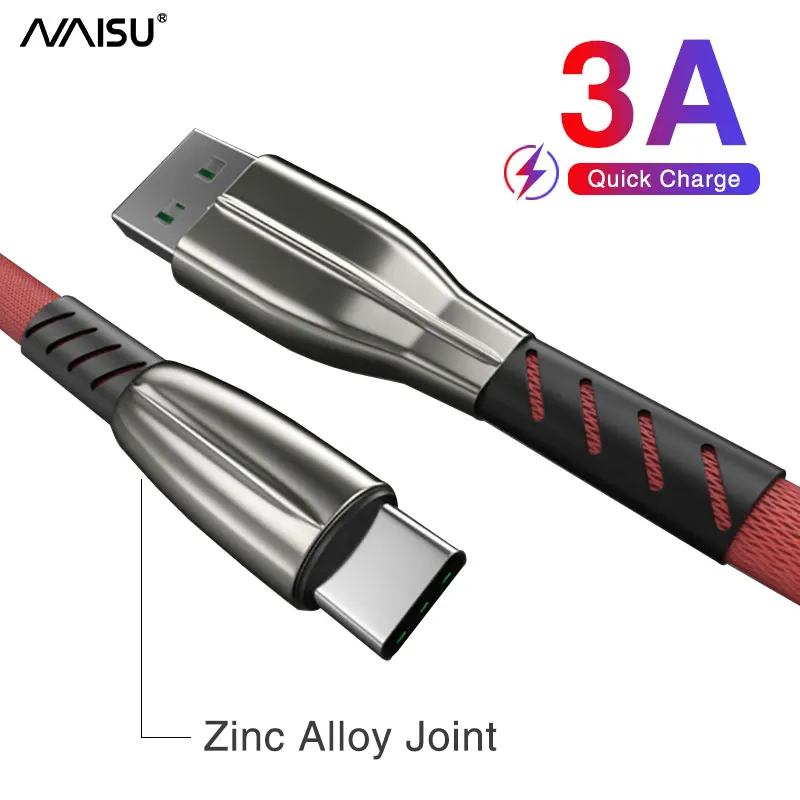 

NAISU 3A Fast Charging Cable 1M/3.3ft Nylon Micro USB Type C Data Cord For Iphone Huawei Samsung Xiaomi Mobile Phone Accessories