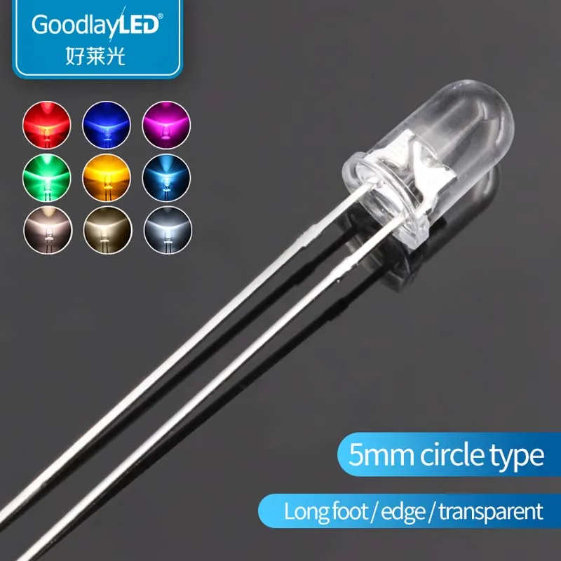 1000 шт./пакет Led F5 / 5mm круглая головка с длинной кромкой прозрачный белый красный