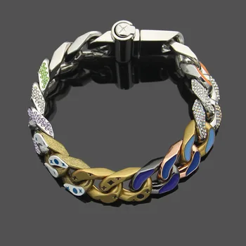 

Titanium steel jewelry V letter men's thick Bracelet foreign trade style color oil dripping band Diamond Men's thick Bracelet