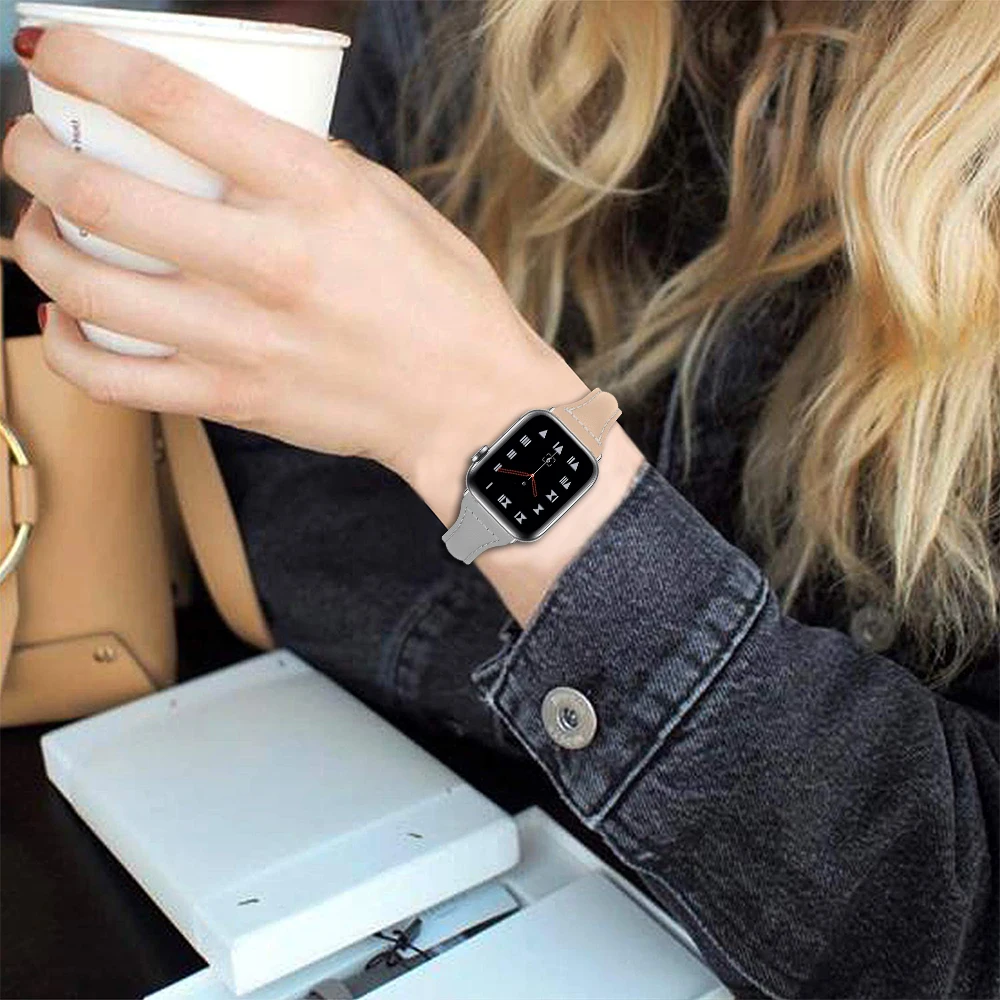 Браслеты из натуральной кожи для apple watch series 5 4 3 2 1 38 мм 42 мм ремешок браслет для Iwatch 4 40 мм 44 мм нержавеющая металлическая пряжка