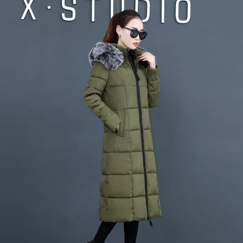 

2019 New Style Winter WOMEN'S Dress Korean-style Cotton-padded Clothes X-long Thick Cotton Coat Women's over-the-Knee down Jacke