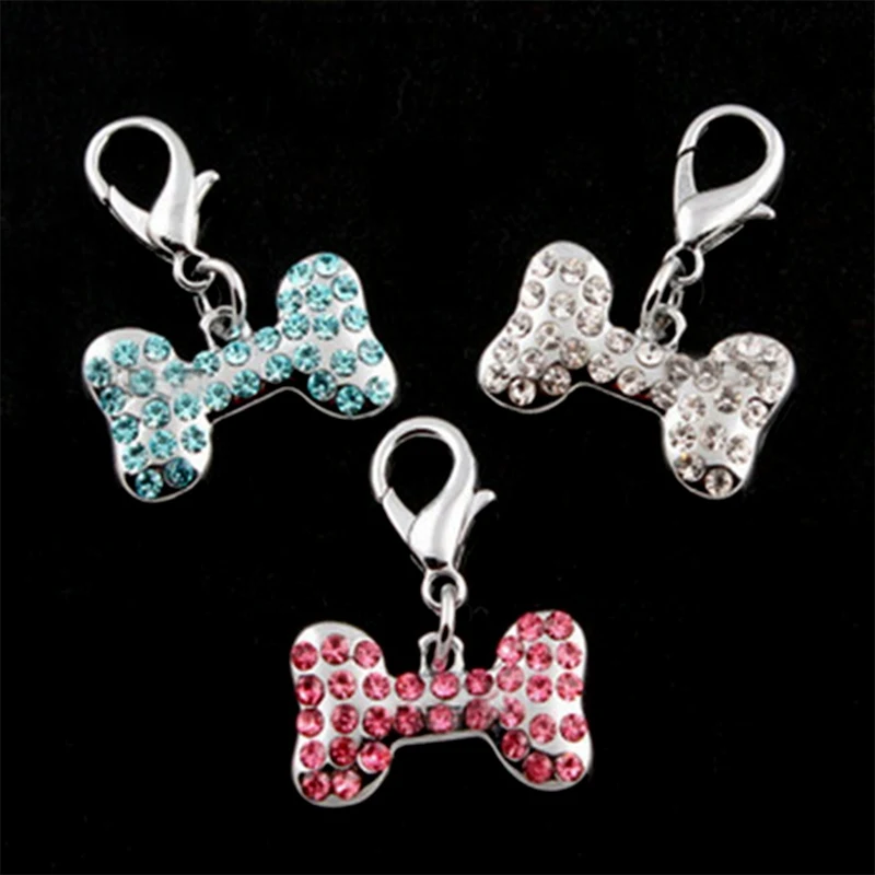 Rhinestone Dog Tag кристалл в форме кости подвески для Ошейников для собак ювелирные замки-карабины кулон аксессуары для животных