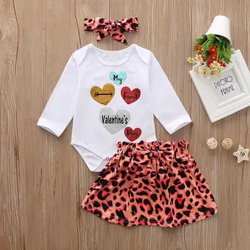 

My First Valentine's Day Baby Girl 0-24M Cotton white romper + Leopard dress + Headband 3PC Outfits