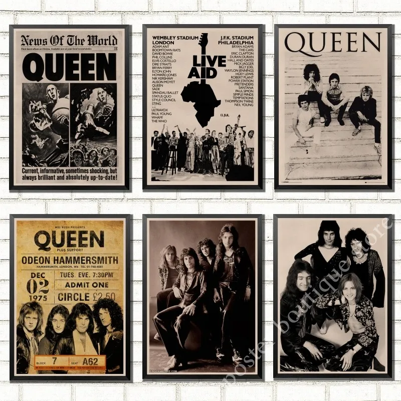 С группой Queen музыкальный крафт бумага плакат Меркьюри Брайан Мэй в винтажном