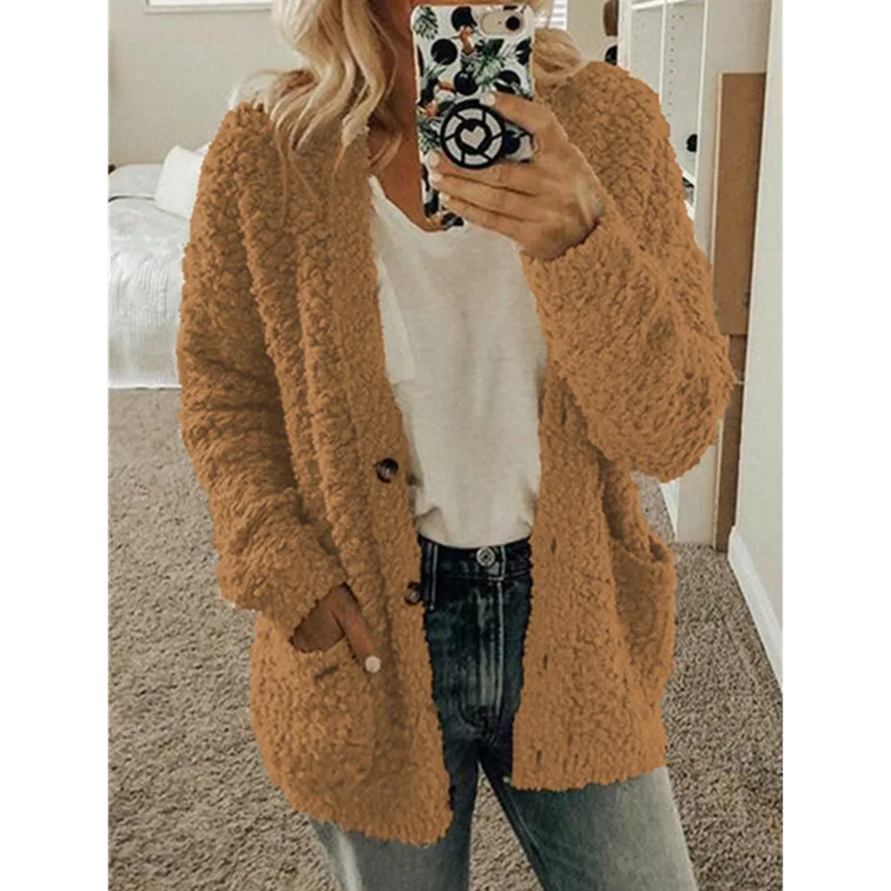 

Women's Sweaters Autumn Winter 2019 Fashion Casual V-Neck Cardigans Single Breasted Long Sleeve Loose Ladies Knitted Coat
