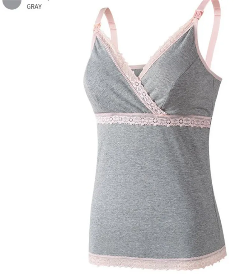 Grey SEXYWG топ для кормления грудью, топы на бретельках для беременных, базовый хлопковый жилет, бюстгальтер для сна, Бюстгальтер для кормления грудью, рубашка для беременных - Цвет: Grey