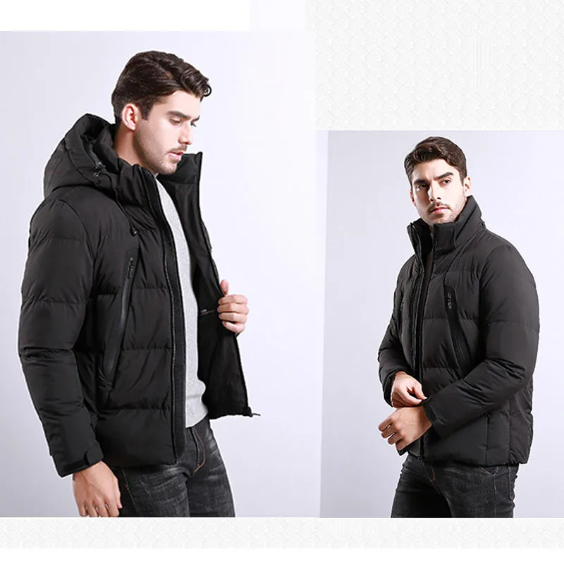 Color: Black Gray Dark blue Winter New Men's Hooded Cotton coat Men's Outdoor Windproof Thick Short Cotton clothing