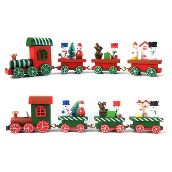

Mini Christmas Toy Train Wooden Train Ornaments Four Carriage Train Toy Home Decoration Christmas Gifts For Kids