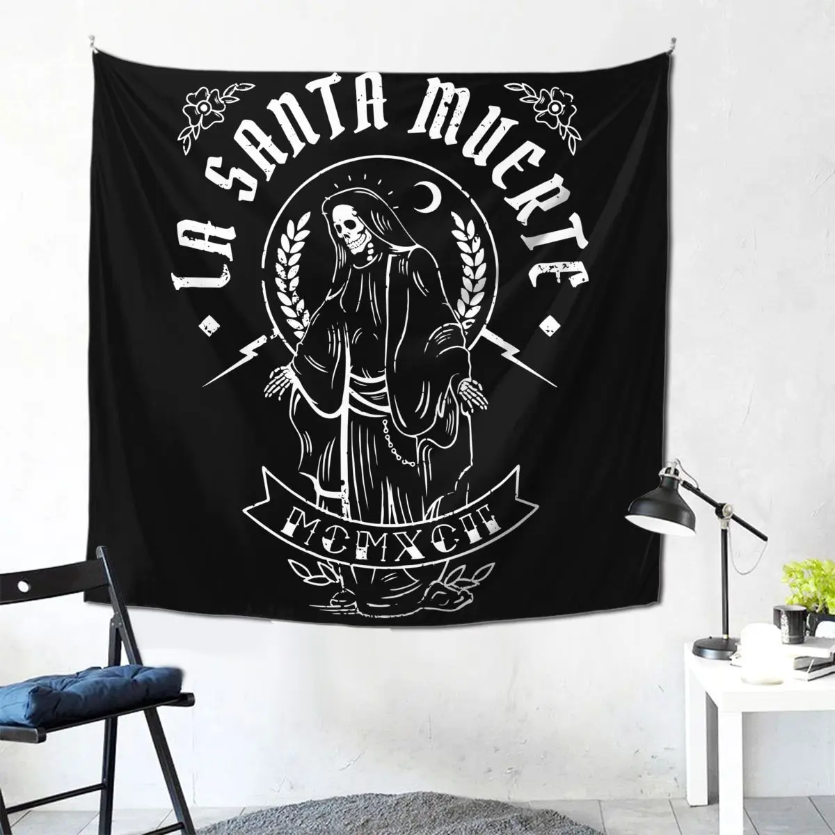 La Santa Muerte 태피스트리 히피 폴리에스터 벽걸이 해골 미적인 방 장식, 사이키델릭 멋진 벽 태피스트리