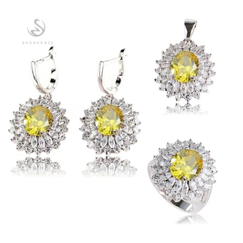 

Fleure Esme jewelry sets for women luxury (ring/earring/pendant) Pink Yellow Cubic Zirconia Round Rhodium Plated R458set R461set