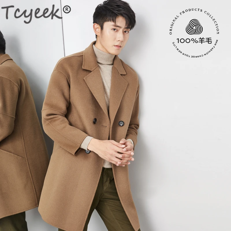 

Tcyeek 2019 New Brand 100% Wool Coat Men Clothes 2019 Korean Casual Long Woolen Abrigo Hombre Winter Double Breasted Jacket 9003