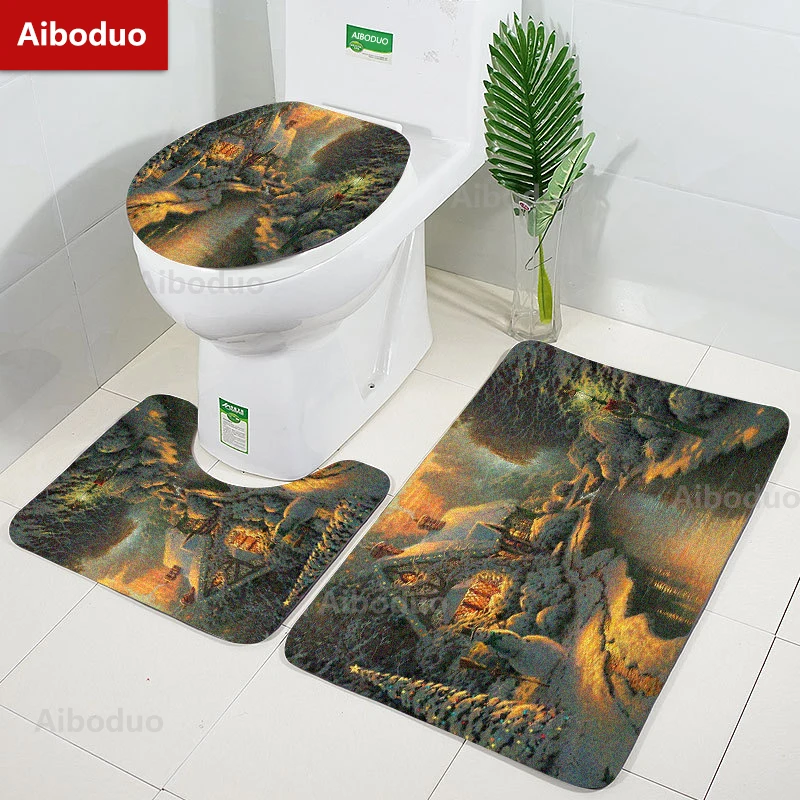 

Aiboduo 3pcs/set Toilet Lid Cover Set Christmas Igloo Non Slip Absorbent Carpet Bath Mat Warm Home Decoration Restroom Rug Pad