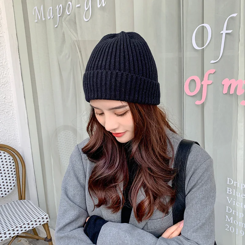 

Knitted Winter Hats For Women And Men Solid Wool Beanies Warm Thick Fashion Cap Korea Designer Bonnets