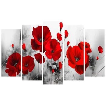 

5Pcs Canvas Wall Art for Living Room Canvas Prints Home Decor Without Frame Paintings Red Flower in Pond