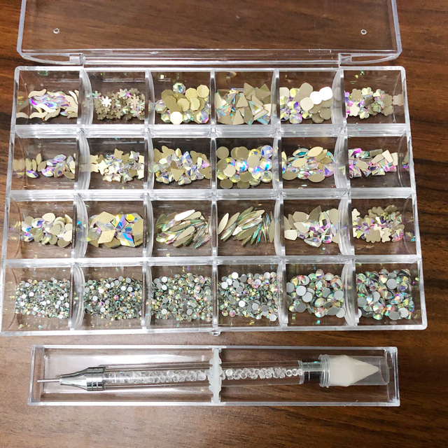 Crystal AB Rhinestone In Grids  Flat- Back Nail Art Rhinestone Gem With 1 Pick Up Pen In Clear Big Box High