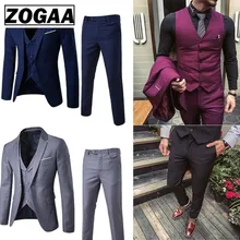 ZOGAA Men Dress Suits 5XL 4XL Business Slim Fit Wedding Groom SuitS Pure Color 3 Piece of Suits Plus Size Men Leisure Suits