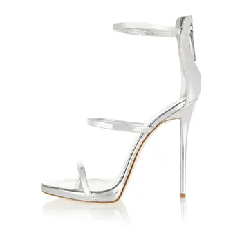 

2018 Summer New Three With Hollowed Zipper, High Heel Sandals, Silver Lacquer, Sexy Fish Mouth Fashion Women's Shoes.
