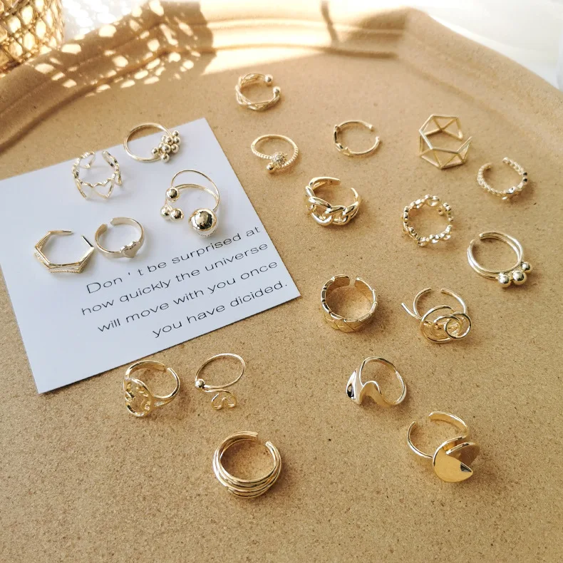 Open-Rings Gold-Color Korea Party-Jewelry Geometric Metal Trendy Fashion Women Chain