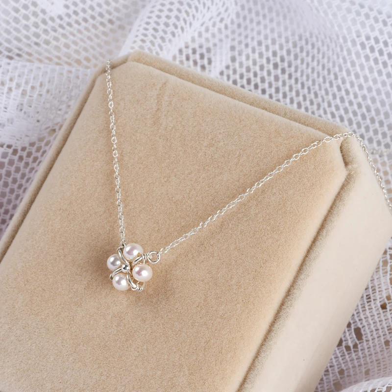 

ASHIQI Natural Freshwater Pearl Clover 925 Sterling Silver Chokers Necklace for women Lucky present