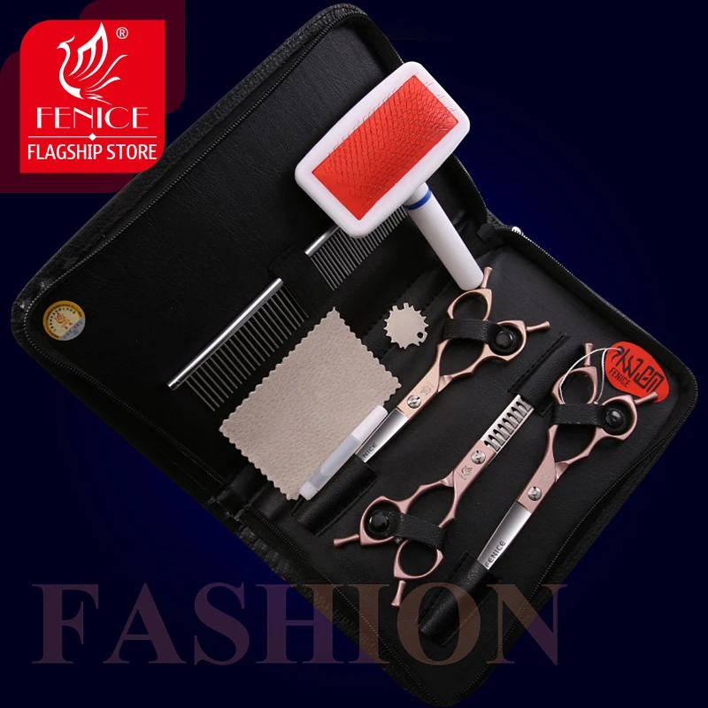 Fenice Professional Japan 6.5 inch Pet Dog Grooming Scissors Set Cutter Thinner Chunker Curved Shears dog grooming scissors dog grooming scissors kit