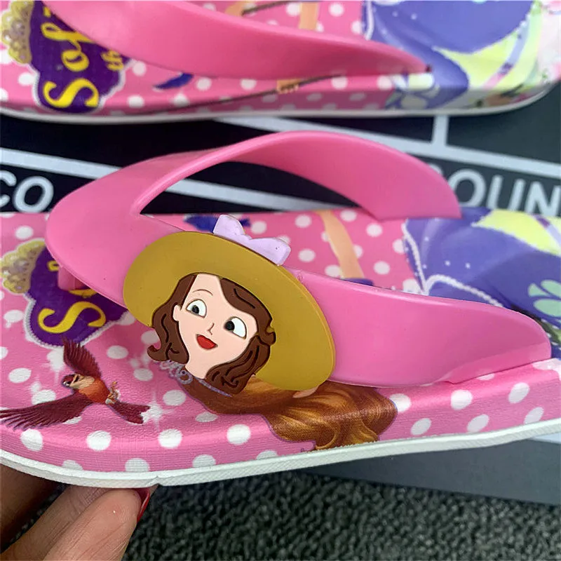 JY 2020 Summer Children girls Sofia with flower princess PVC beach Slippers Non-slip flip flop 26-39 2colors LS01
