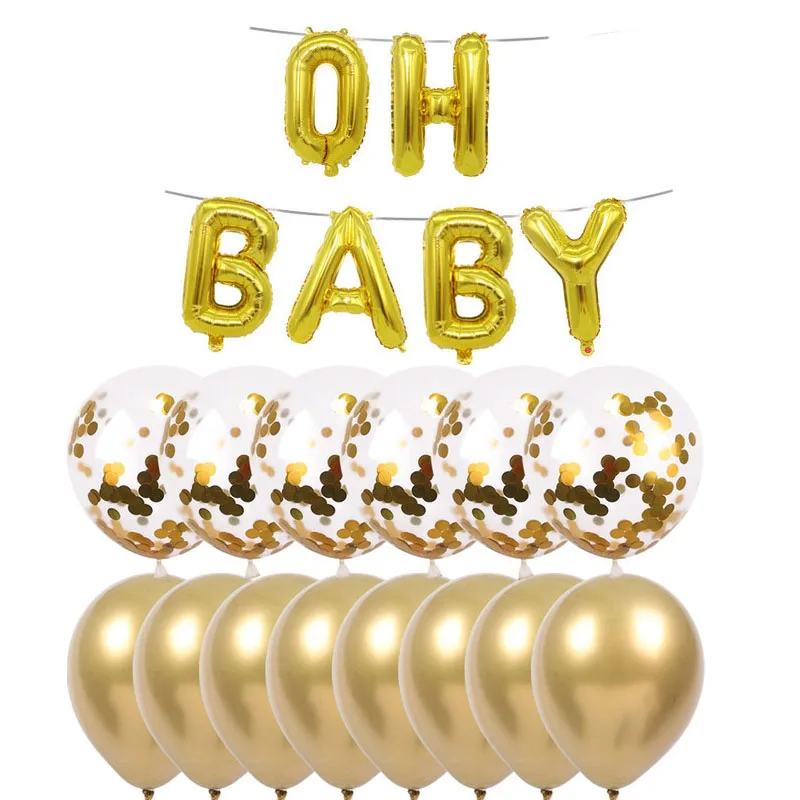 

Neutral Baby Shower Party Decorations Supplies kit Metallic Gold confetti 16" Gold Oh baby Foil Balloons for Kids Baby Shower