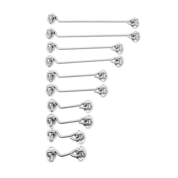 

2sets Crescent window Door gate lock Cabin Hooks Eye Latch Stainless Steel safety switch 3/4/6/8/10 inch Holder w/screws