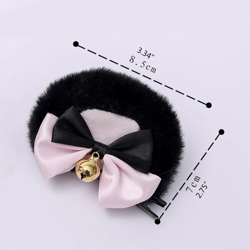 Handmade Faux Fur Round Bear Ears Hair Clip Sweet Double Bowknot Bell Plush Animal Hairpins Anime Lolita Kawaii Cosplay Barrette halloween costumes