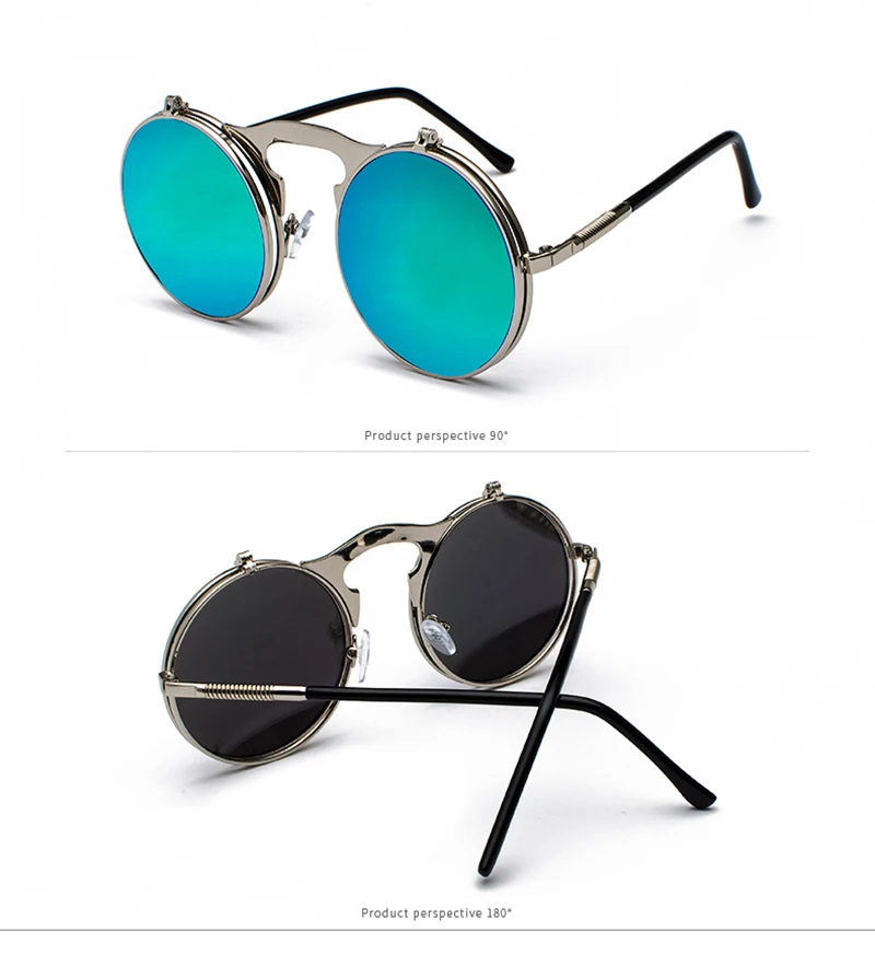 Солнцезащитные очки в стиле ретро, круглые, модные, откидные линзы, стимпанк, Винтажные Солнцезащитные очки, весенние ноги, раскладушка, двойные линзы, очки
