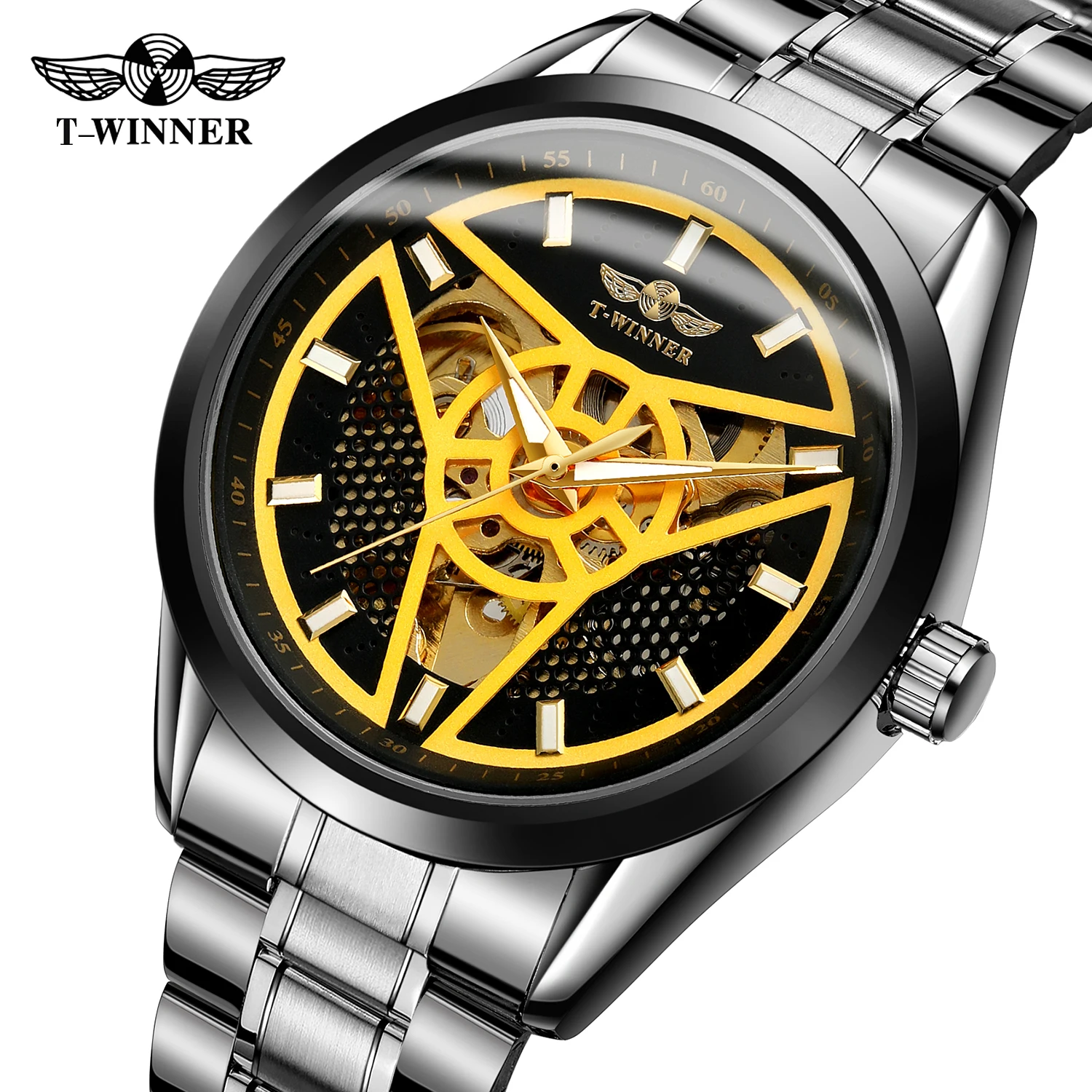 

Mens Watches Fashion Luxury Skeleton Automatic Movement Creative Design Watch Stainless Steel Relogio Masculino Clock T-Winner
