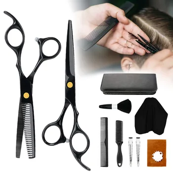 

11PCS Professional Hairdressing Thinning Scissors Kit Hair Cutter Comb Hair Clip Cape Comb for Barbershop