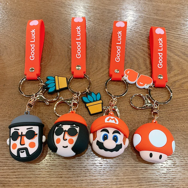 

Classic Super Mario Bros Key Chain Creative Doll Head Cartoon Keychains Car Bag Pendant Keyring Men Boy Couples Small Gift Hot