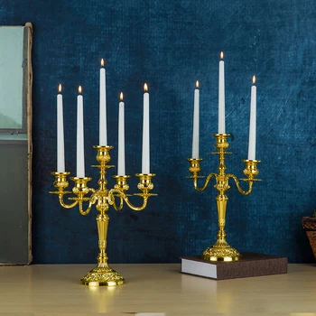 

Wedding Centerpiece Candle European Golden Large Dinner Holder Pillar Candle Holders Romantic Bougeoir Crystal Home Decor MM50ZT