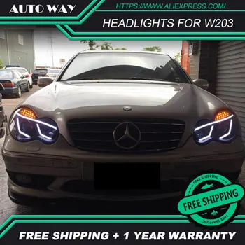 

car styling Case For Mercedes-Benz C200K C230 C280 C300 W203 headlights Headlight LED light bar DRL Q5 bi xenon lens h7 xenon