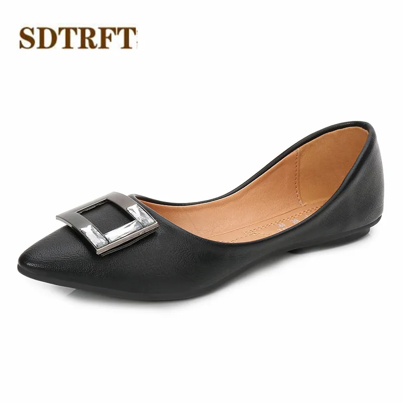 

SDTRFT zapatos mujer Casual Driver Flats women Basic soft sole Shallow Mouth Pointed Toe Metal Buckle shoes Plus:36-41 42