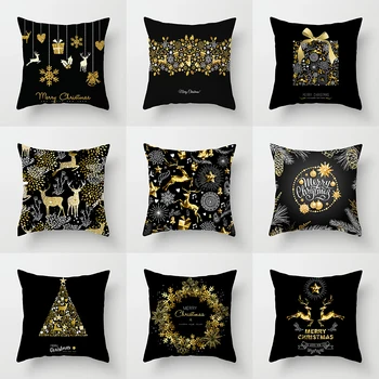 

Sigle-sided Printing White Black Gold Letter Merry Christmas Pillowcase Decorative Deer Snow Polyester Cushion Covers for Sofa