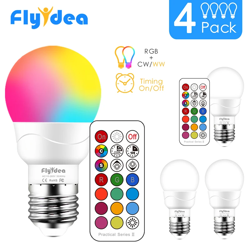 4 шт. светодиодные лампы E27 RGB с пультом ДУ 220 В|Светодиодные и трубки| |