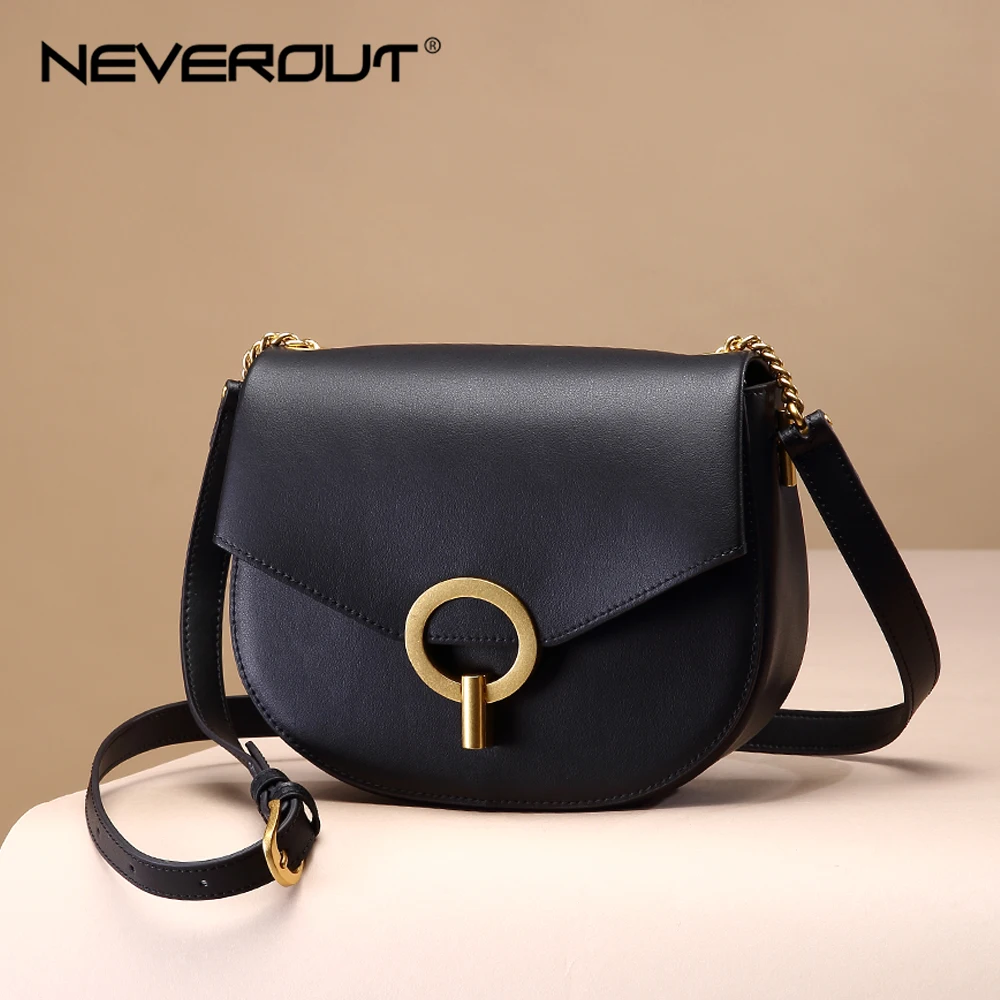 

NEVEROUT Crossbody Bags for Women Shoulder Bag Soft Leather Messenger Bag Casual Metal Round Lock Handbag Party Saddle Bags